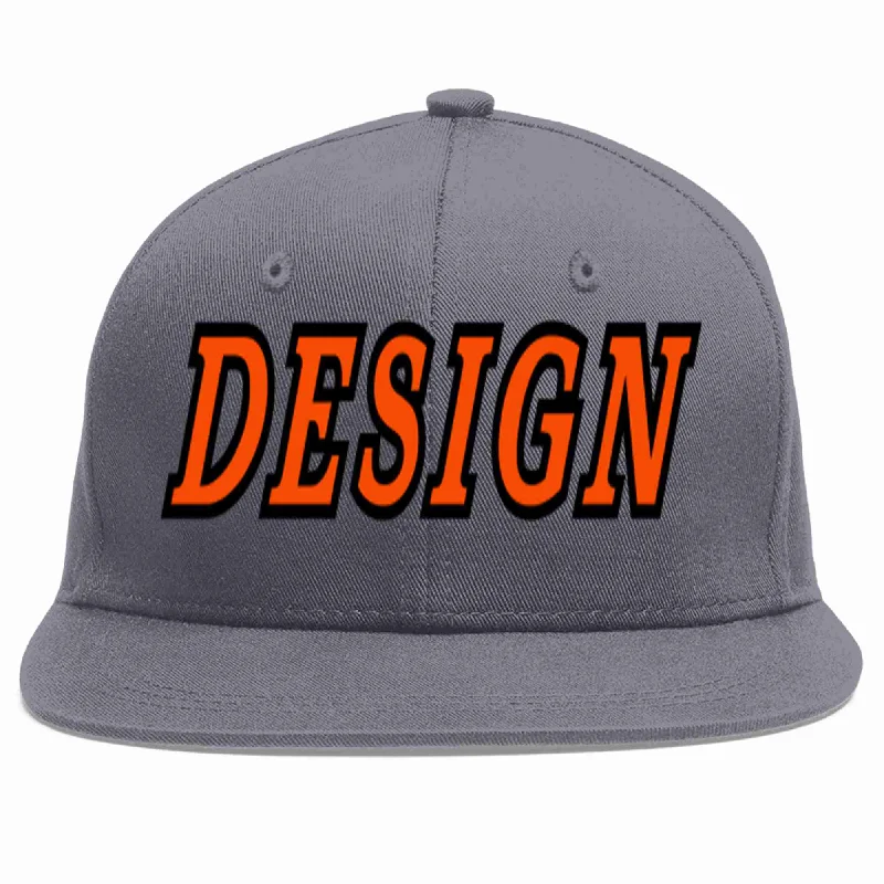 Baseball Cap With Stylish Logo-Custom Dark Gray Orange-Black Flat Eaves Sport Baseball Cap Design for Men/Women/Youth