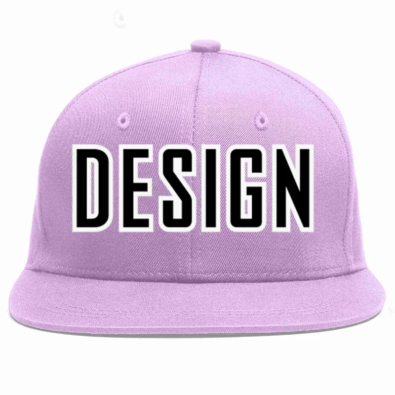 Baseball Cap For Cool Accessories-Custom Light Purple Black-White Flat Eaves Sport Baseball Cap Design for Men/Women/Youth