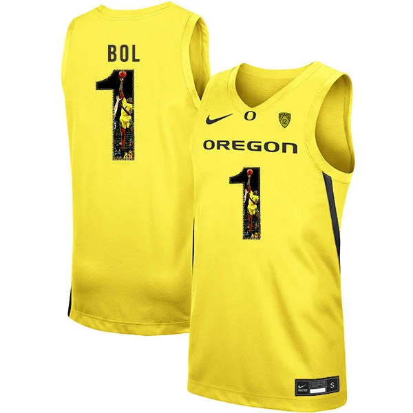 Football Jersey For International Teams-Basketball Jersey For International Teams-Oregon Ducks 1 Bol Bol Yellow Fashion College Basketball Basketball Jersey