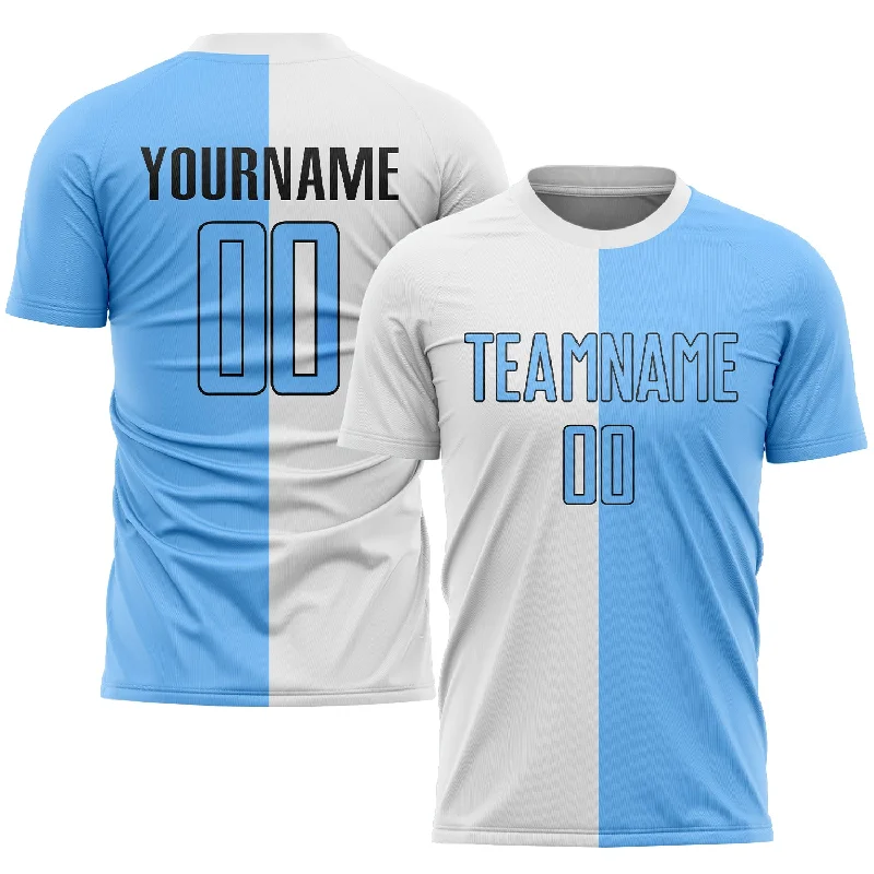 Football Jersey For Ultimate Performance-Custom White Light Blue-Black Sublimation Split Fashion Soccer Uniform Jersey