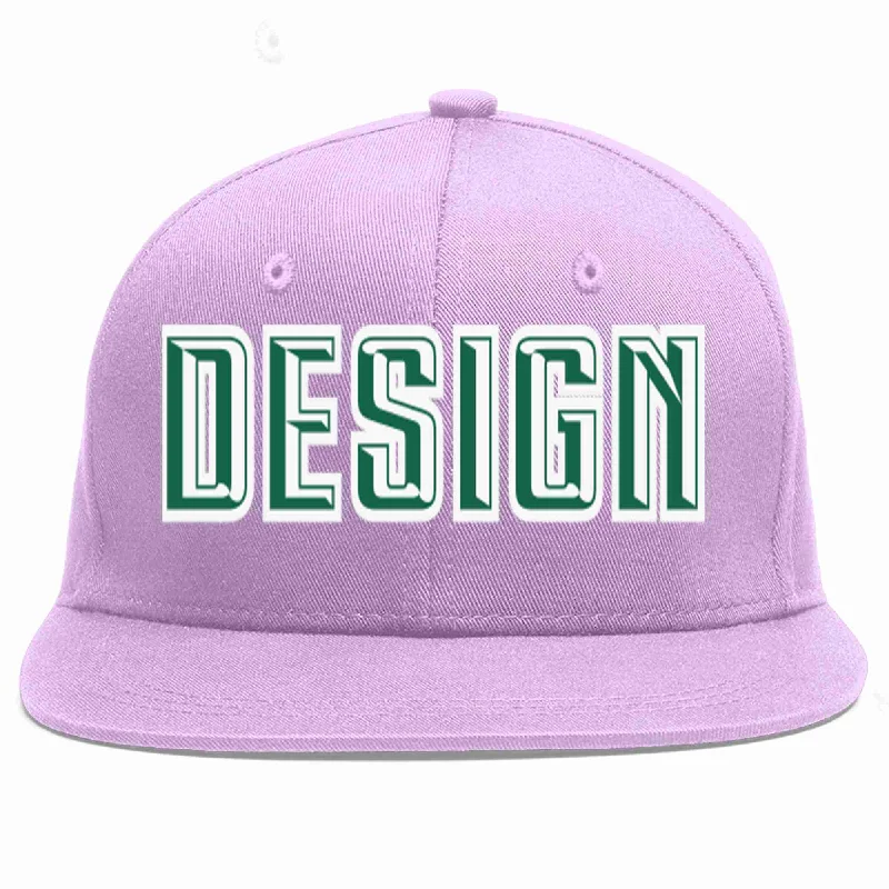 Baseball Cap For School Trips-Custom Light Purple Kelly Green-White Flat Eaves Sport Baseball Cap Design for Men/Women/Youth