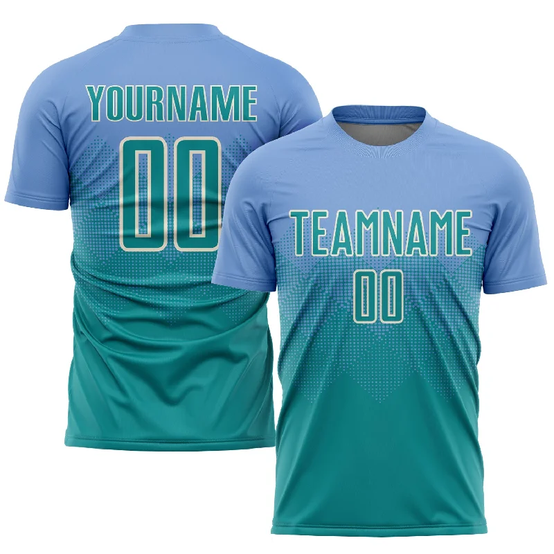 Football Jersey With Custom Design-Custom Light Blue Teal-Cream Sublimation Soccer Uniform Jersey