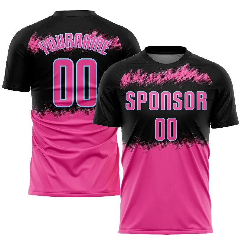 Football Jersey For Softball And Football Leagues-Custom Black Pink-Light Blue Sublimation Soccer Uniform Jersey