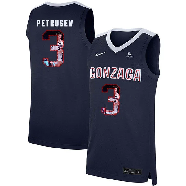 Football Jersey With Custom Color Options-Basketball Jersey With Custom Color Options-Gonzaga Bulldogs 3 Filip Petrusev Navy Fashion College Basketball Basketball Jersey