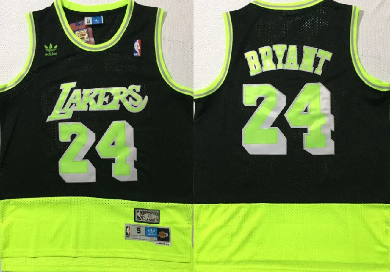 Football Jersey For Fan Apparel-Basketball Jersey For Fan Apparel-Lakers 24 Kobe Bryant Black Fluorescent Green Split Hardwood Classics Basketball Jersey