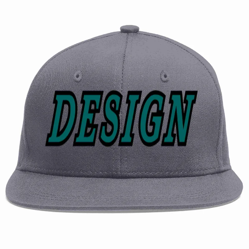 Baseball Cap For Holiday Gifts-Custom Dark Gray Aqua-Black Flat Eaves Sport Baseball Cap Design for Men/Women/Youth