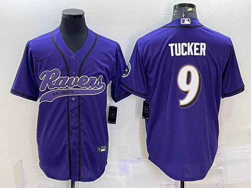 Baseball Jersey For Professional Teams-Men's Baltimore Ravens #9 Justin Tucker Purple With Patch Cool Base Stitched Baseball Jersey