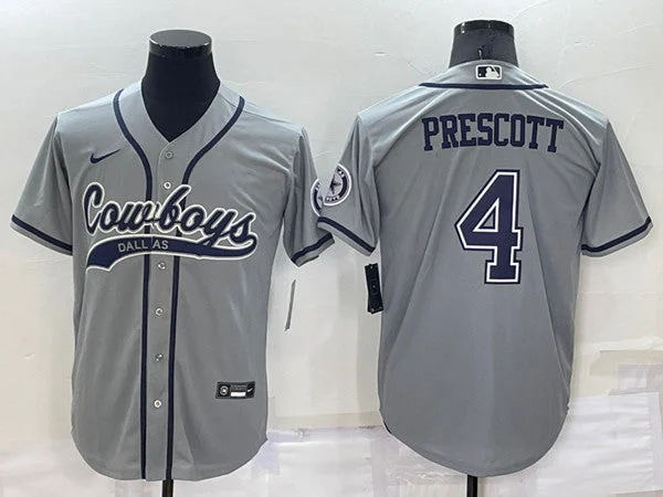 Baseball Jersey For Fundraising Campaigns-Men's Dallas Cowboys #4 Dak Prescott Grey Cool Base Stitched Baseball Jersey