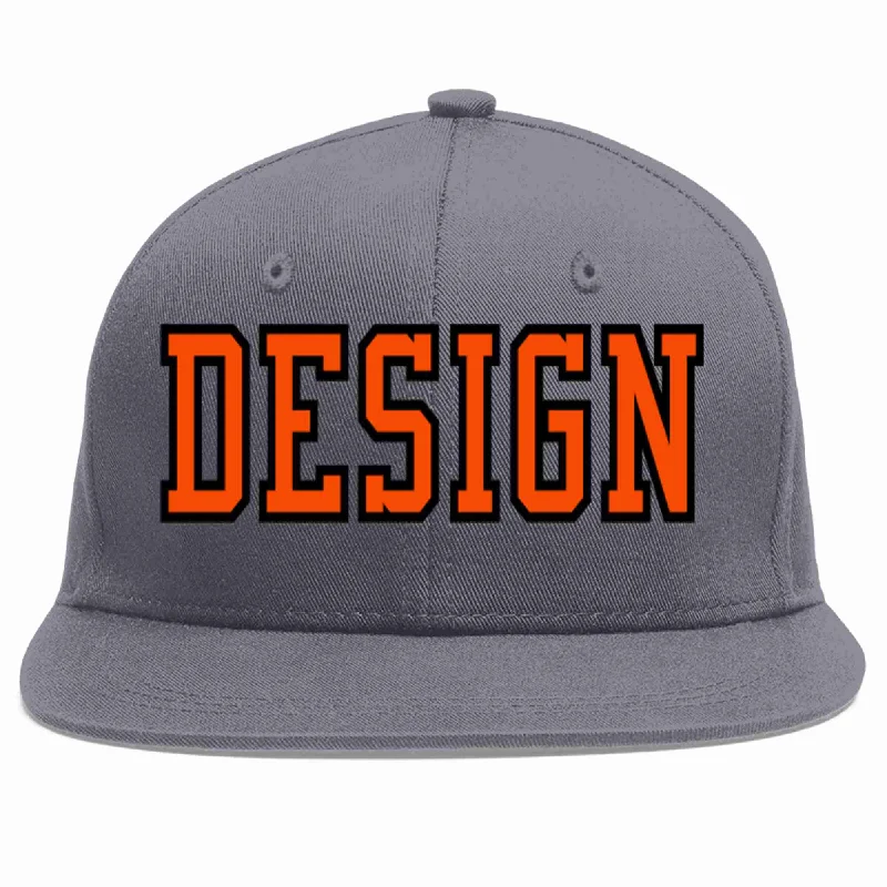 Baseball Cap For Sports Competitions-Custom Dark Gray Orange-Black Flat Eaves Sport Baseball Cap Design for Men/Women/Youth