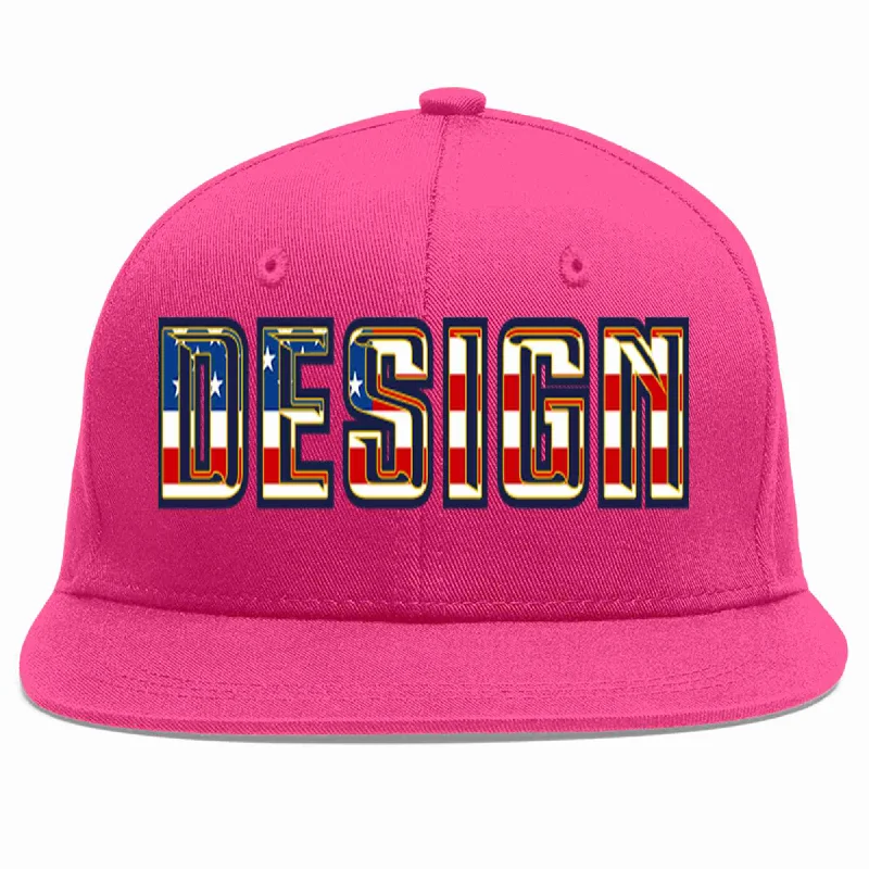 Custom Printed Baseball Cap-Custom Rose Red Vintage USA Flag-Gold Flat Eaves Sport Baseball Cap Design for Men/Women/Youth