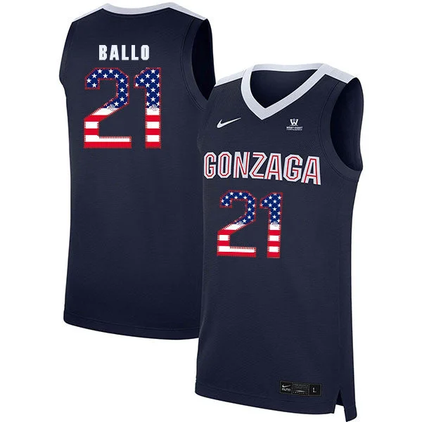 Football Jersey For Professional-Level Teams-Basketball Jersey For Professional-Level Teams-Gonzaga Bulldogs 21 Oumar Ballo Navy USA Flag College Basketball Basketball Jersey