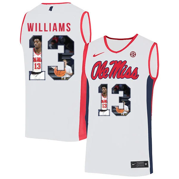 Football Jersey With Soft Touch Fabric-Basketball Jersey With Soft Touch Fabric-Ole Miss Rebels 13 Bryce Williams White Fashion Basketball College Basketball Jersey