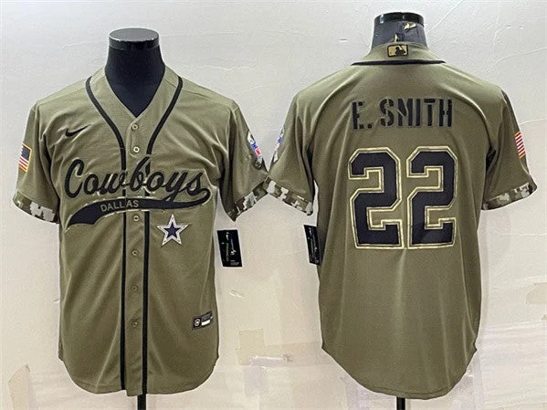 Baseball Jersey For Youth Leagues-Men's Dallas Cowboys #22 Emmitt Smith Olive 2022 Salute to Service Cool Base Stitched Baseball Jersey