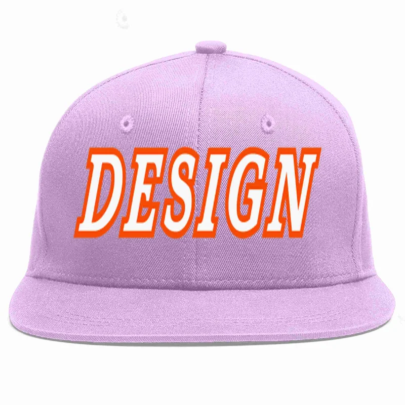 Baseball Cap For Custom Events-Custom Light Purple White-Orange Flat Eaves Sport Baseball Cap Design for Men/Women/Youth