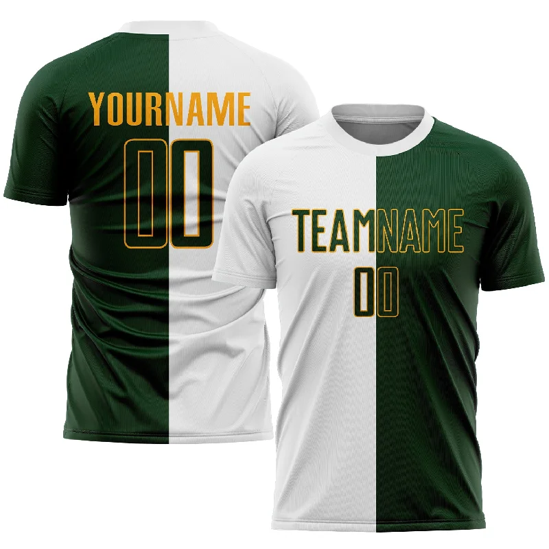 Football Jersey With Padded Inserts-Custom White Green-Gold Sublimation Split Fashion Soccer Uniform Jersey