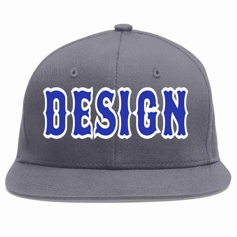 Baseball Cap With Embroidery-Custom Dark Gray Royal-White Flat Eaves Sport Baseball Cap Design for Men/Women/Youth