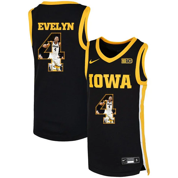 Football Jersey With Bold Typography-Basketball Jersey With Bold Typography-Iowa Hawkeyes 4 Bakari Evelyn Black Basketball College Fashion Basketball Jersey