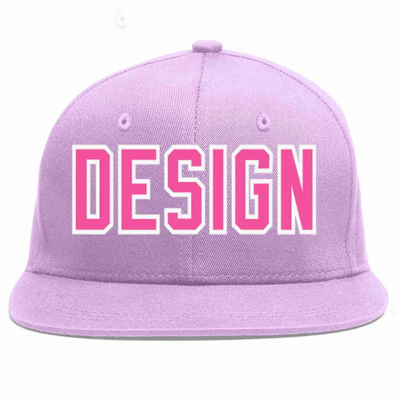 Baseball Cap With Custom Fit-Custom Light Purple Pink-White Flat Eaves Sport Baseball Cap Design for Men/Women/Youth