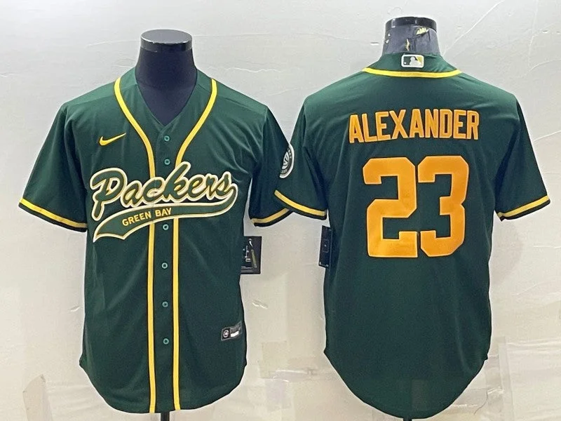 Baseball Jersey For Player Merchandise-Men's Green Bay Packers #23 Jaire Alexander Green Gold With Patch Cool Base Stitched Baseball Jersey