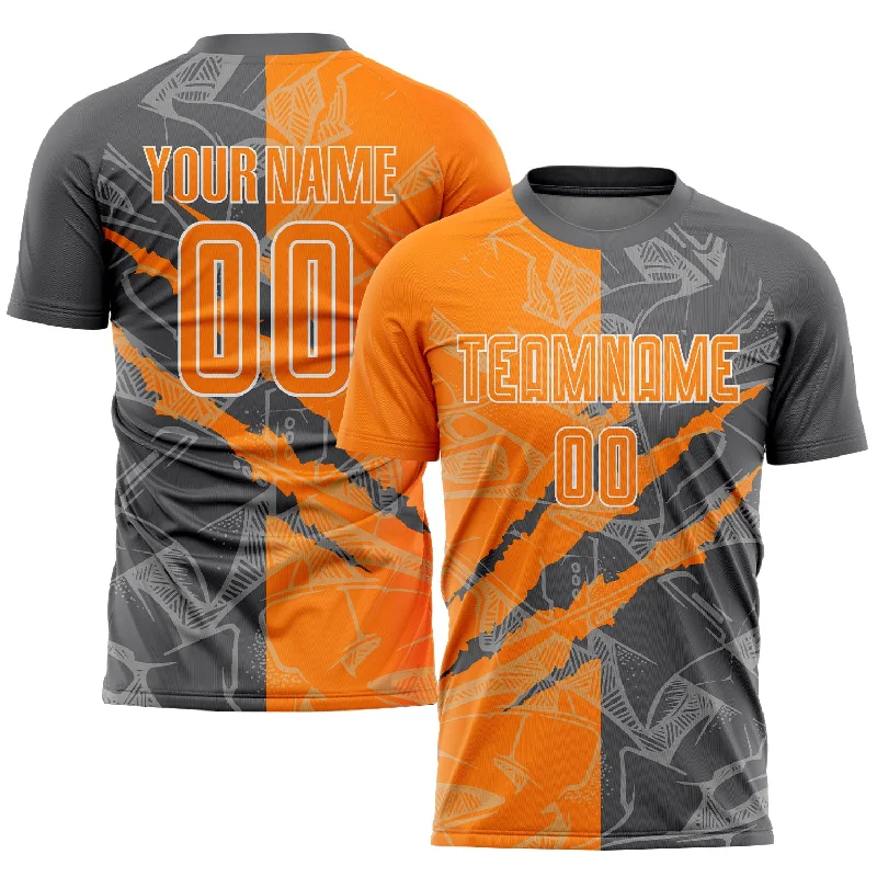 Football Jersey For Fans-Custom Graffiti Pattern Bay Orange-Steel Gray Scratch Sublimation Soccer Uniform Jersey