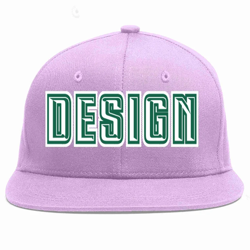 Baseball Cap With Custom Art-Custom Light Purple White-Kelly Green Flat Eaves Sport Baseball Cap Design for Men/Women/Youth