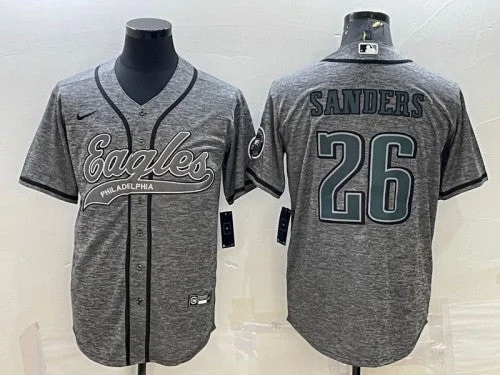 Baseball Jersey For Competitive Players-Men's Philadelphia Eagles #26 Miles Sanders Gray With Patch Cool Base Stitched Baseball Jersey