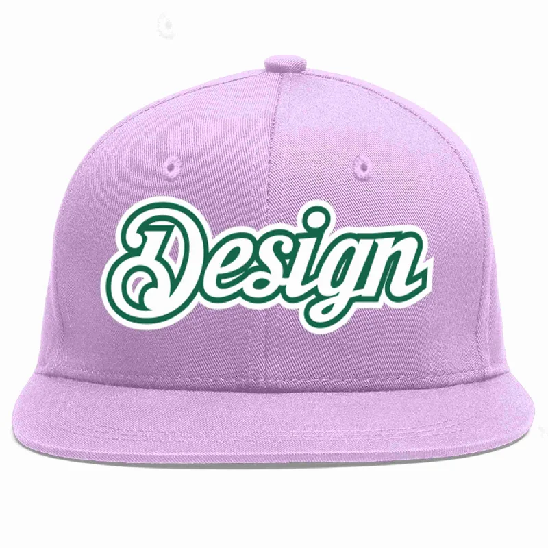 Baseball Cap For Fashion-Custom Light Purple White-Kelly Green Flat Eaves Sport Baseball Cap Design for Men/Women/Youth