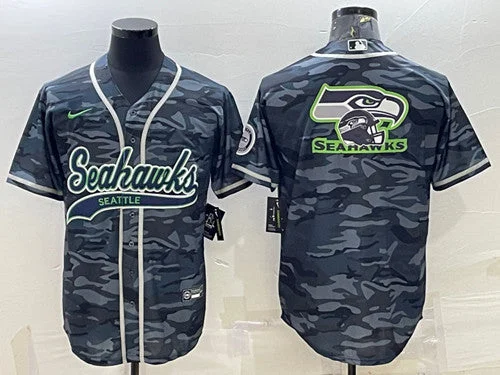 High Quality Baseball Jersey-Men's Seattle Seahawks Gray Camo Team Big Logo With Patch Cool Base Stitched Baseball Jersey