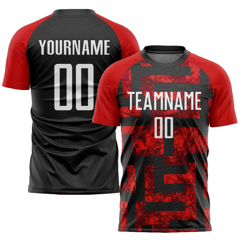 Football Jersey With Game Day Details-Custom Red White-Black Sublimation Soccer Uniform Jersey