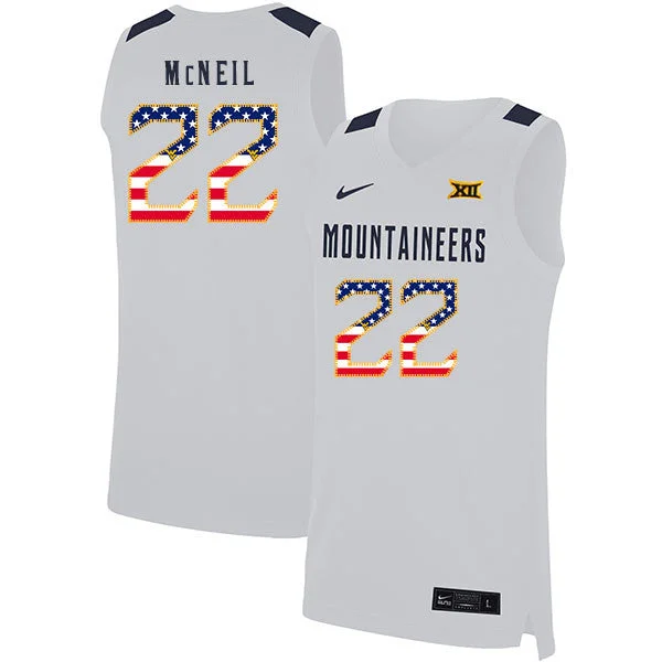 Football Jersey For Fan Support Gear-Basketball Jersey For Fan Support Gear-West Virginia Mountaineers 22 Sean McNeil White USA Flag Basketball College Basketball Jersey