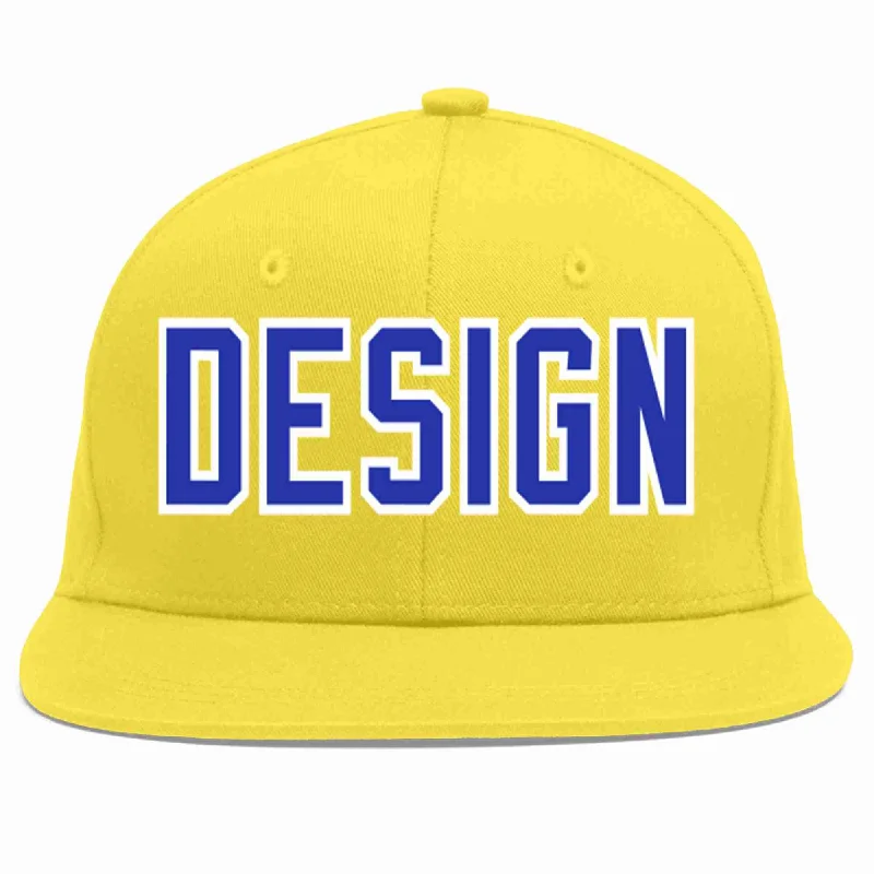 Baseball Cap With Custom Fit-Custom Light Gold Royal-White Flat Eaves Sport Baseball Cap Design for Men/Women/Youth