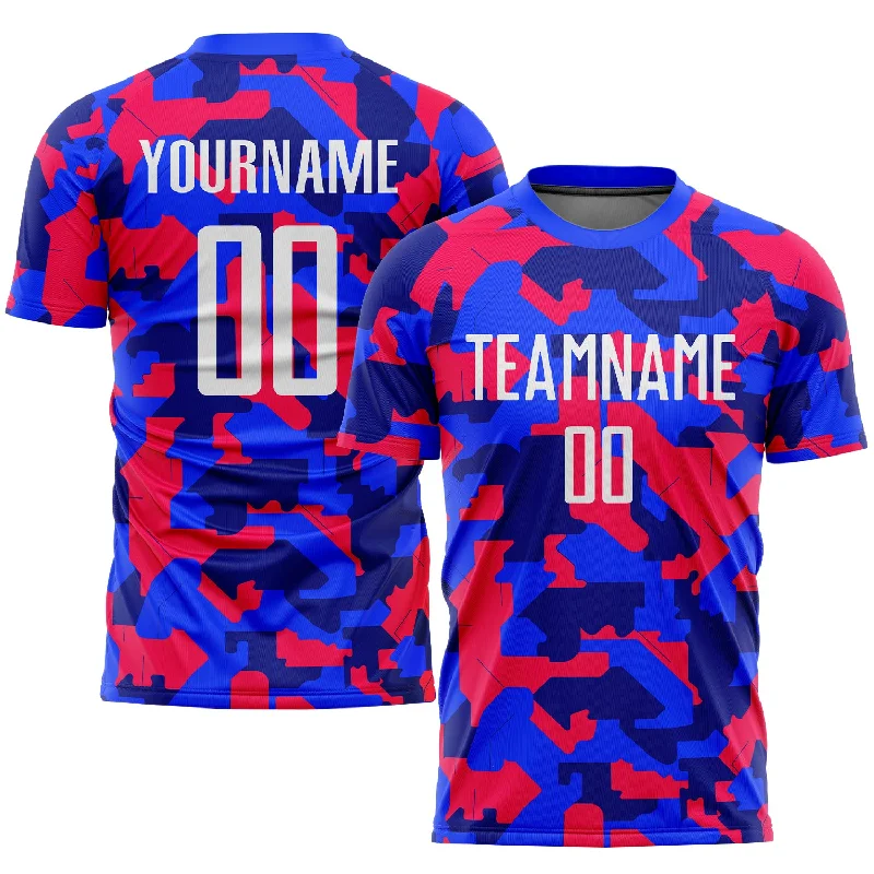 Football Jersey For Team Supporters-Custom Camo White-Royal Sublimation Salute To Service Soccer Uniform Jersey