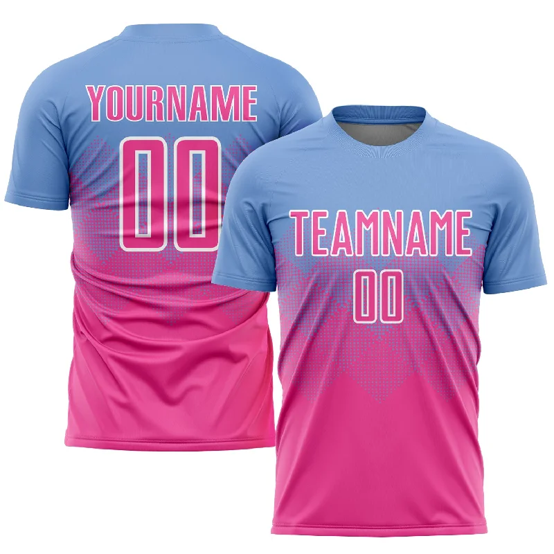 Football Jersey With Personalized Text-Custom Light Blue Pink-White Sublimation Soccer Uniform Jersey