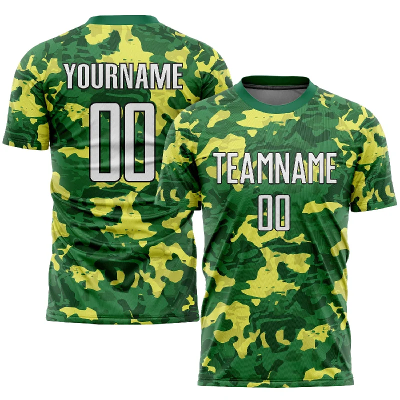 Football Jersey For Custom Branding Options-Custom Camo White-Kelly Green Sublimation Salute To Service Soccer Uniform Jersey