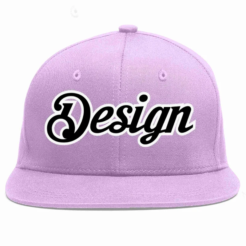 Baseball Cap For Team Merchandise-Custom Light Purple Black-White Flat Eaves Sport Baseball Cap Design for Men/Women/Youth