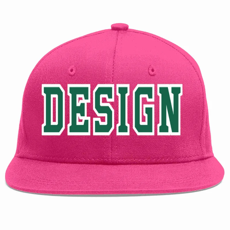 Baseball Cap With Unique Designs-Custom Rose Red Kelly Green-White Flat Eaves Sport Baseball Cap Design for Men/Women/Youth