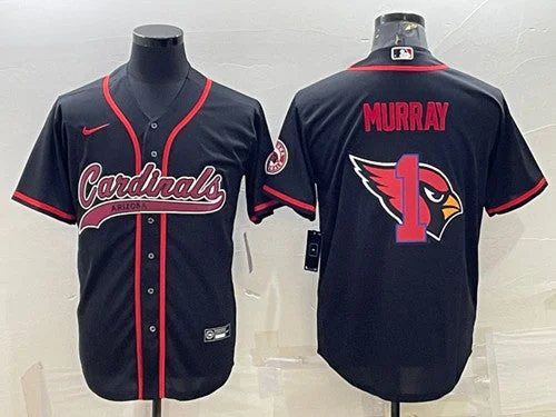 Baseball Jersey For Team Wearables-Men's Arizona Cardinals #1 Kyler Murray Black Team Big Logo With Patch Cool Base Stitched Baseball Jersey