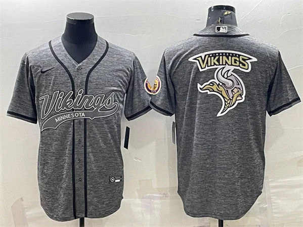 Baseball Jersey For Team Wearables-Men's Minnesota Vikings Gray Team Big Logo With Patch Cool Base Stitched Baseball Jersey