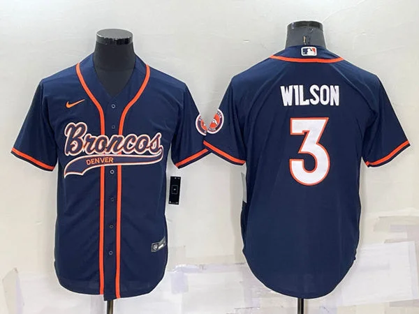 Baseball Jersey For Tournament Prizes-Men's Denver Broncos #3 Russell Wilson Navy Cool Base Stitched Baseball Jersey