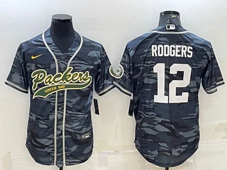 Baseball Jersey For Team Spirit Gear-Men's Green Bay Packers #12 Aaron Rodgers Gray Camo With Patch Cool Base Stitched Baseball Jersey