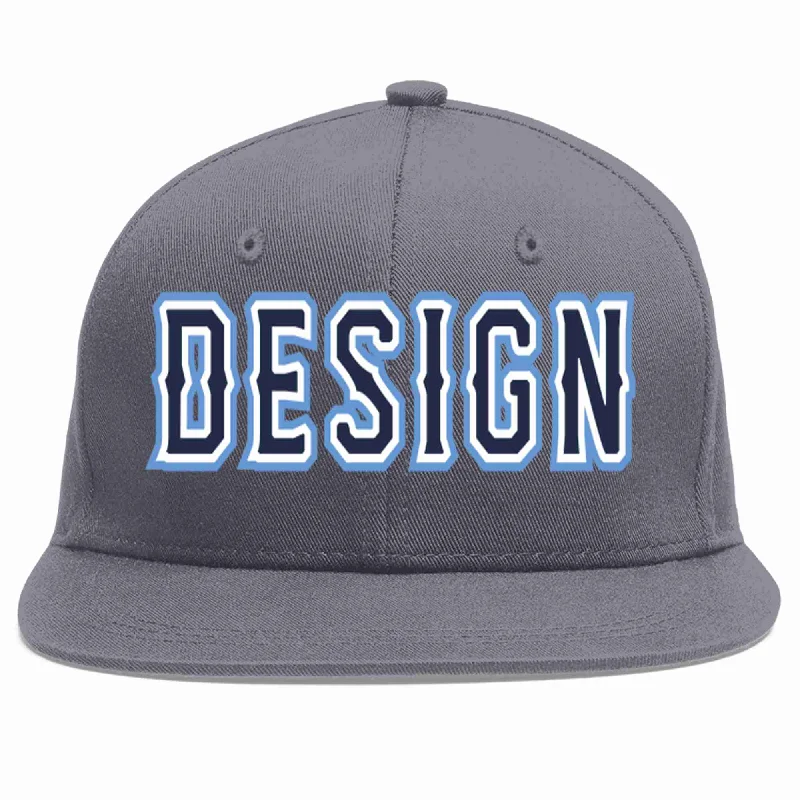 Baseball Cap For Sports-Custom Dark Gray Navy-White Flat Eaves Sport Baseball Cap Design for Men/Women/Youth