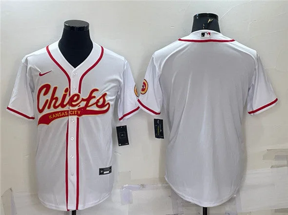 Baseball Jersey With Personalized Logos-Men's Kansas City Chiefs Blank White With Patch Cool Base Stitched Baseball Jersey