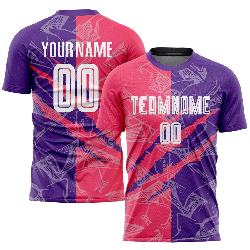 Personalized Football Jersey-Custom Graffiti Pattern Neon Pink-Purple Scratch Sublimation Soccer Uniform Jersey