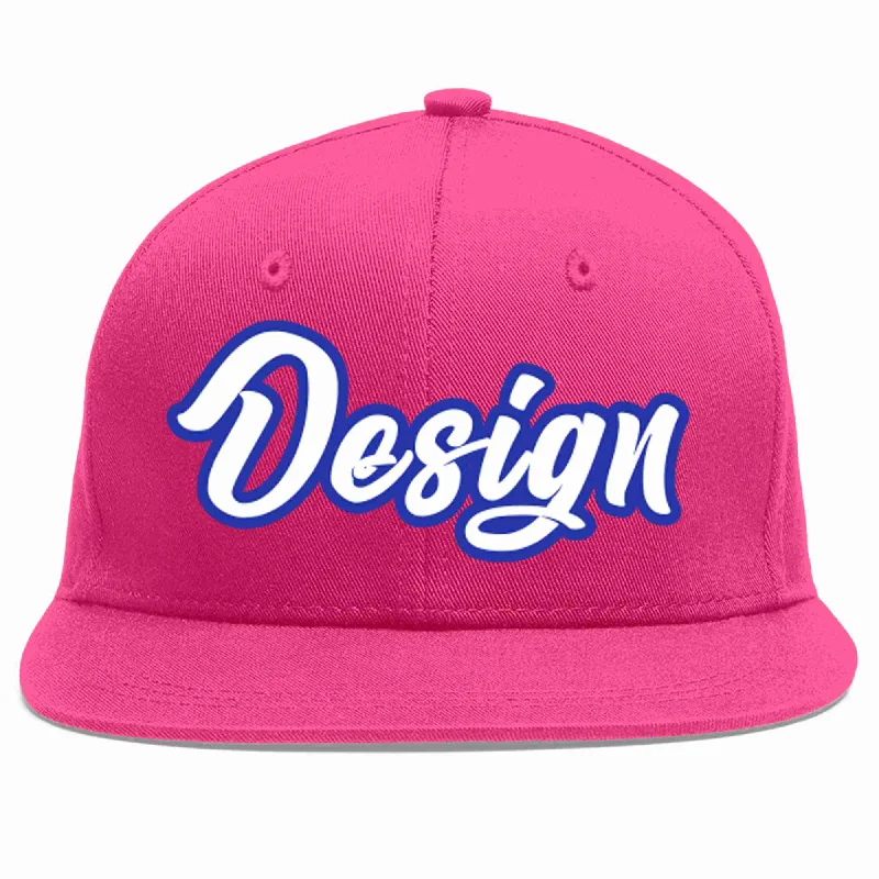 Baseball Cap For Custom Fan Gear-Custom Rose Red White-Royal Flat Eaves Sport Baseball Cap Design for Men/Women/Youth