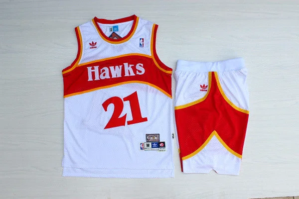 Football Jersey For Team Merchandise-Basketball Jersey For Team Merchandise-Hawks 21 Dominique Wilkins White Hardwood Classics Basketball Jersey(With Shorts)