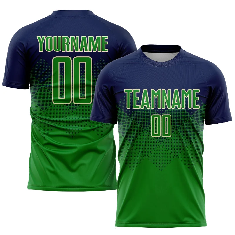 Football Jersey For High School Leagues-Custom Navy Grass Green-Cream Sublimation Soccer Uniform Jersey