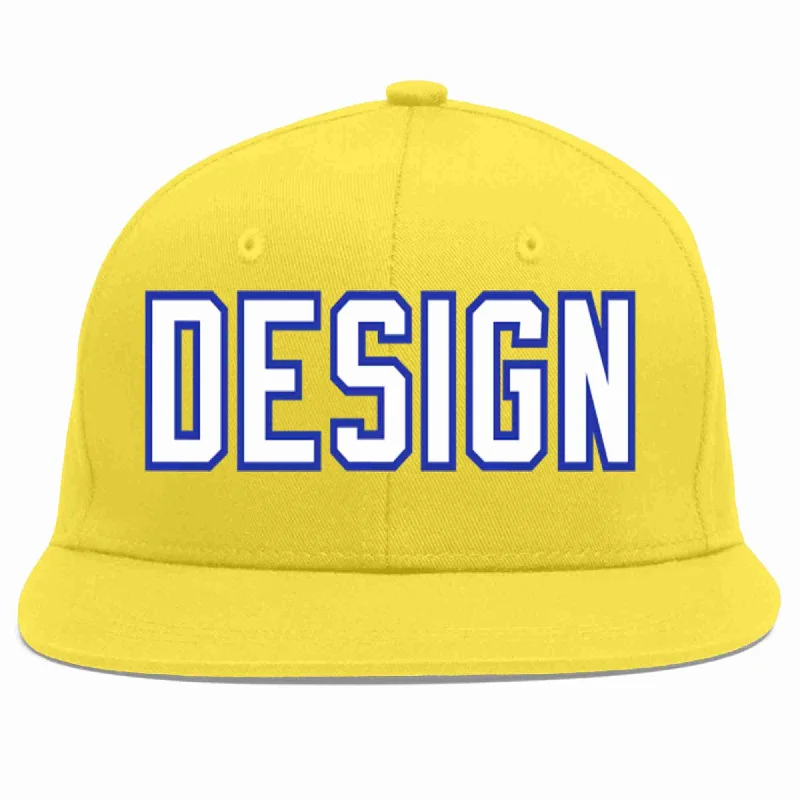 Baseball Cap For Custom Orders-Custom Light Gold White-Royal Flat Eaves Sport Baseball Cap Design for Men/Women/Youth