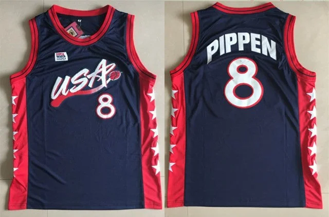 Football Jersey For High School Teams-Basketball Jersey For High School Teams-Team USA Basketball 8 Scottie Pippen Navy Basketball Jersey