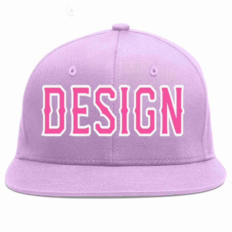 Youth Baseball Cap-Custom Light Purple Pink-White Flat Eaves Sport Baseball Cap Design for Men/Women/Youth