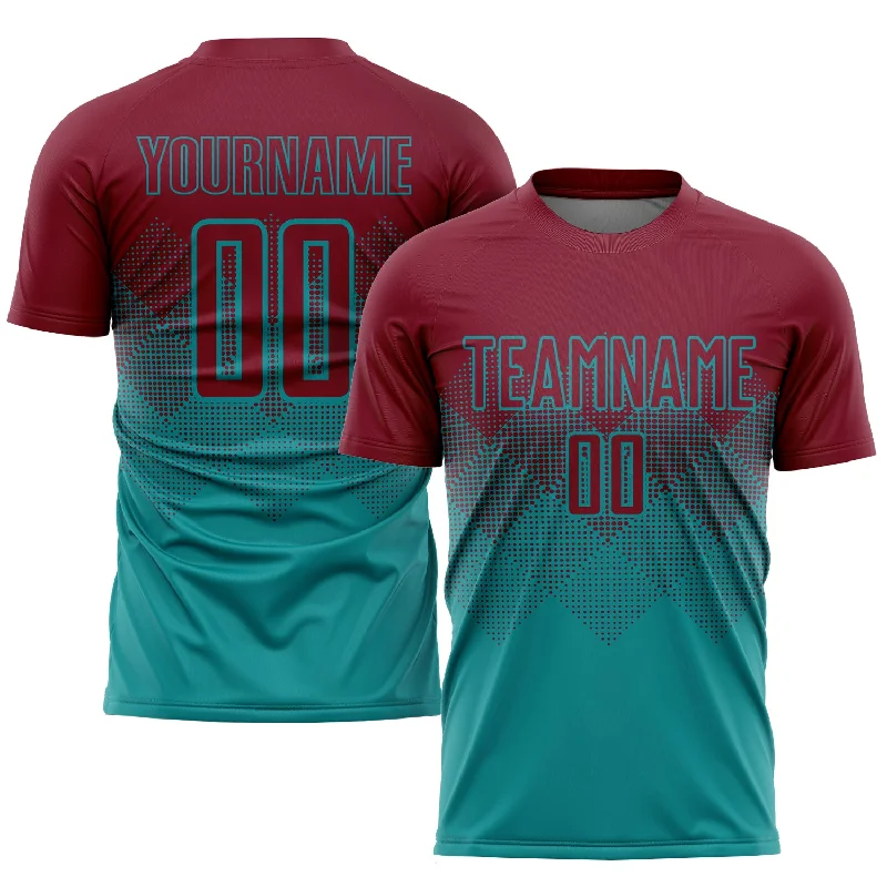 Football Jersey For Tournament-Custom Teal Crimson Sublimation Soccer Uniform Jersey